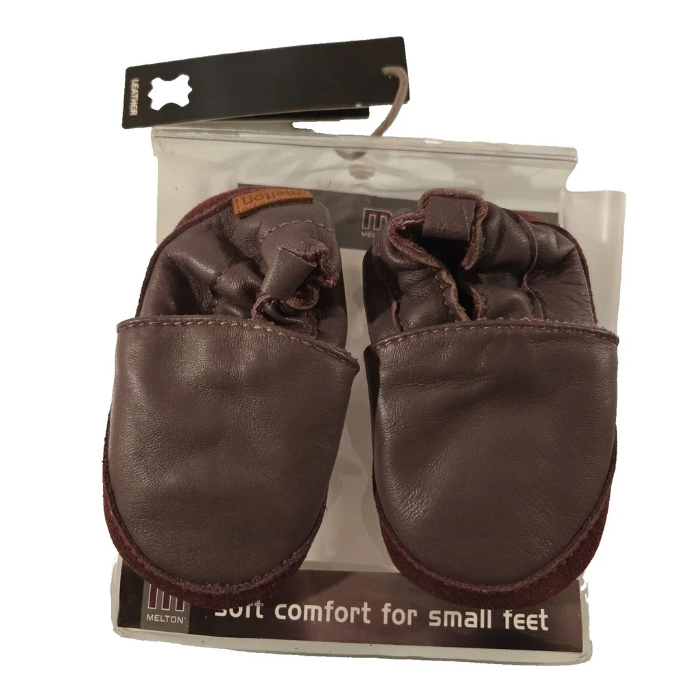 Melton Soft Leather Baby Shoes Eggplant– Elastic Ankle, Size‎ 0-6 Months NEW